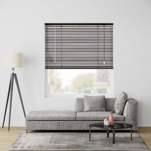 Aluminium jaloezie donkerbruin hout look