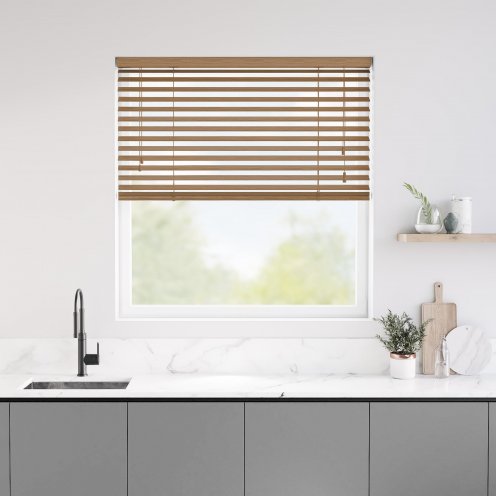 Pvc jaloezie kastanje houtnerf zonder ladderband